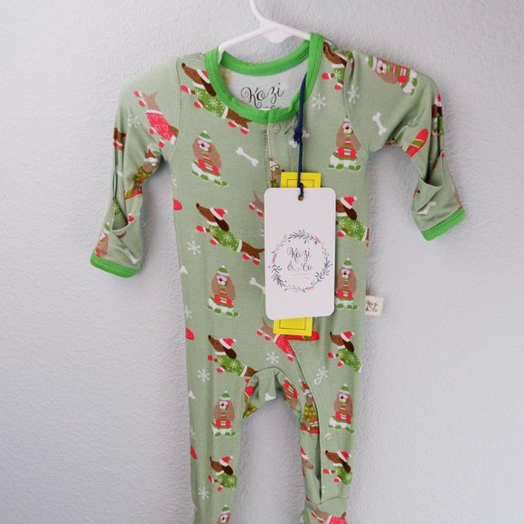 Kozi & Co One Pieces New Kozi Co Green Holiday Christmas Dogs
